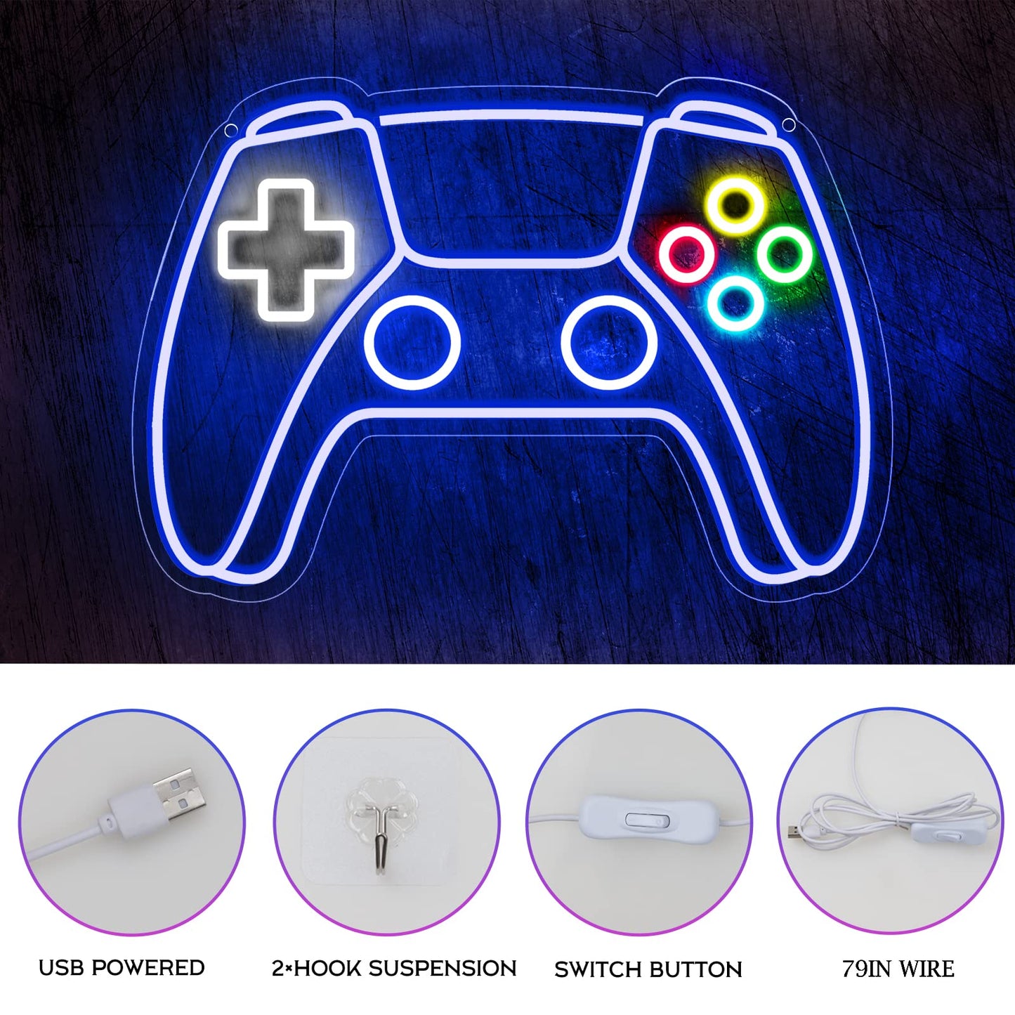Gamer Neon Sign, Gamepad Shaped LED Neon Sign for Gamer Room Decor, Gaming Neon Sign for Boys Room Decor, Neon Gaming Sign for Gaming Wall Decor, USB Powered Gamer Gifts for Teens, Boys, Kids - amzGamess