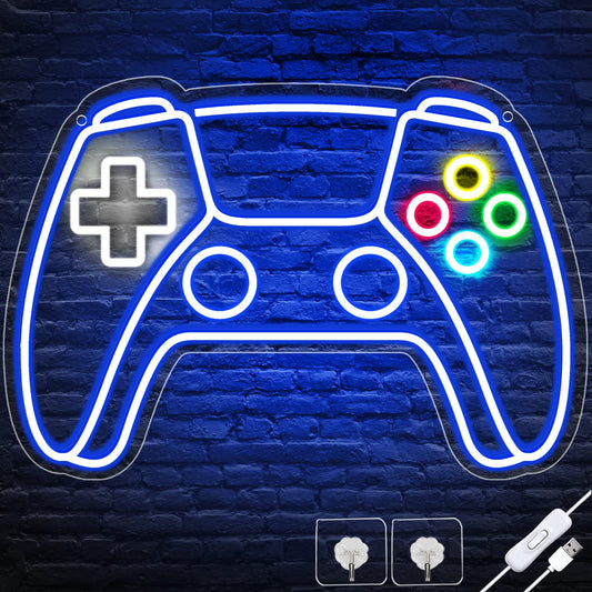 Gamer Neon Sign, Gamepad Shaped LED Neon Sign for Gamer Room Decor, Gaming Neon Sign for Boys Room Decor, Neon Gaming Sign for Gaming Wall Decor, USB Powered Gamer Gifts for Teens, Boys, Kids - amzGamess