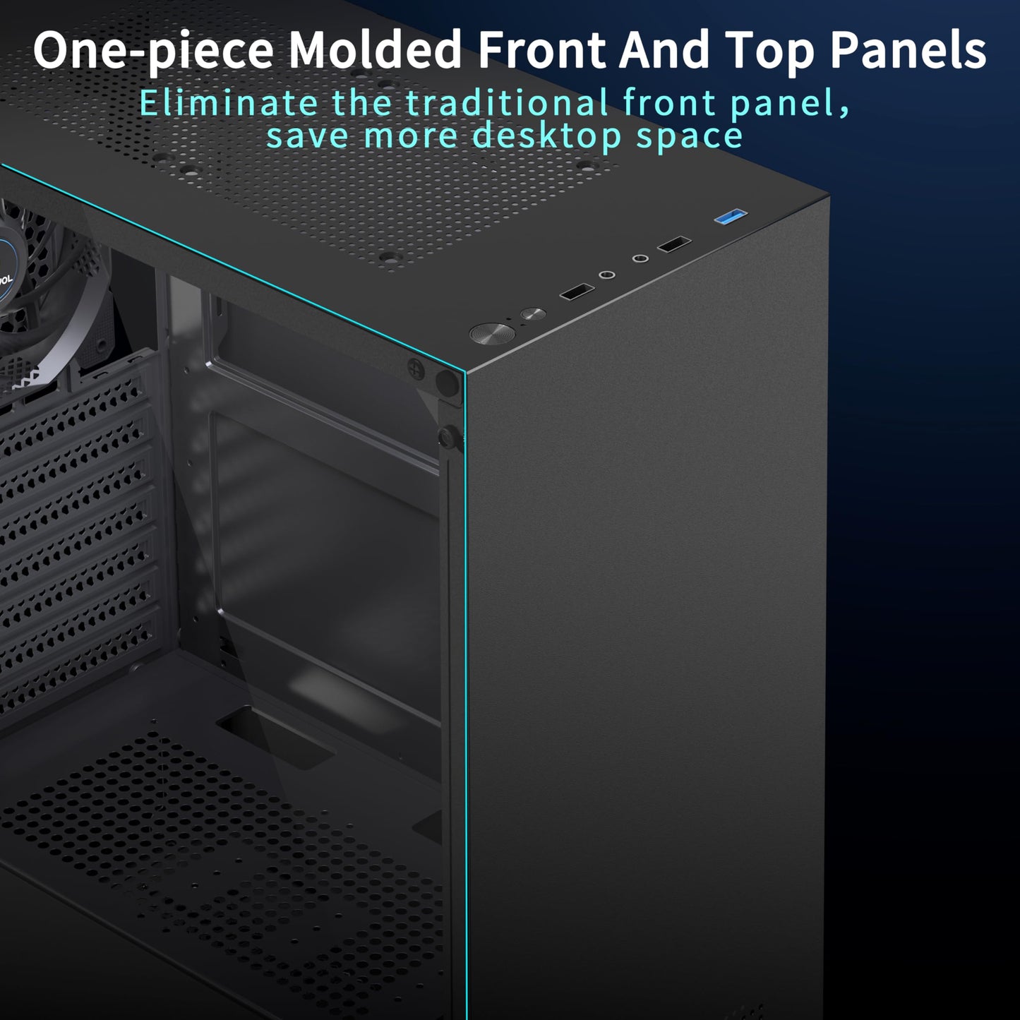 MOROVOL ATX PC Case, Tempered Glass Gaming PC Case, Integrated Panel Design ATX Case, Pre-Install 1x120MM Fan, Computer Case with USB 3.0, Black,625V