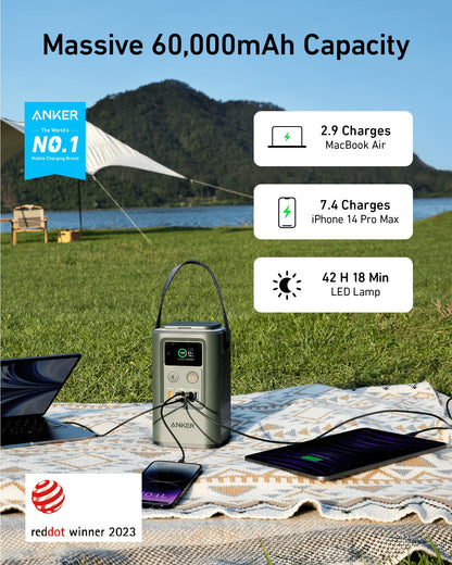 Anker Power Bank Power Station 60,000mAh,Portable Outdoor Generator 87W with Smart Digital Display, Retractable Auto Lighting and SOS Mode, Home Backup(PowerCore Reserve 192Wh) for Travel, Camping