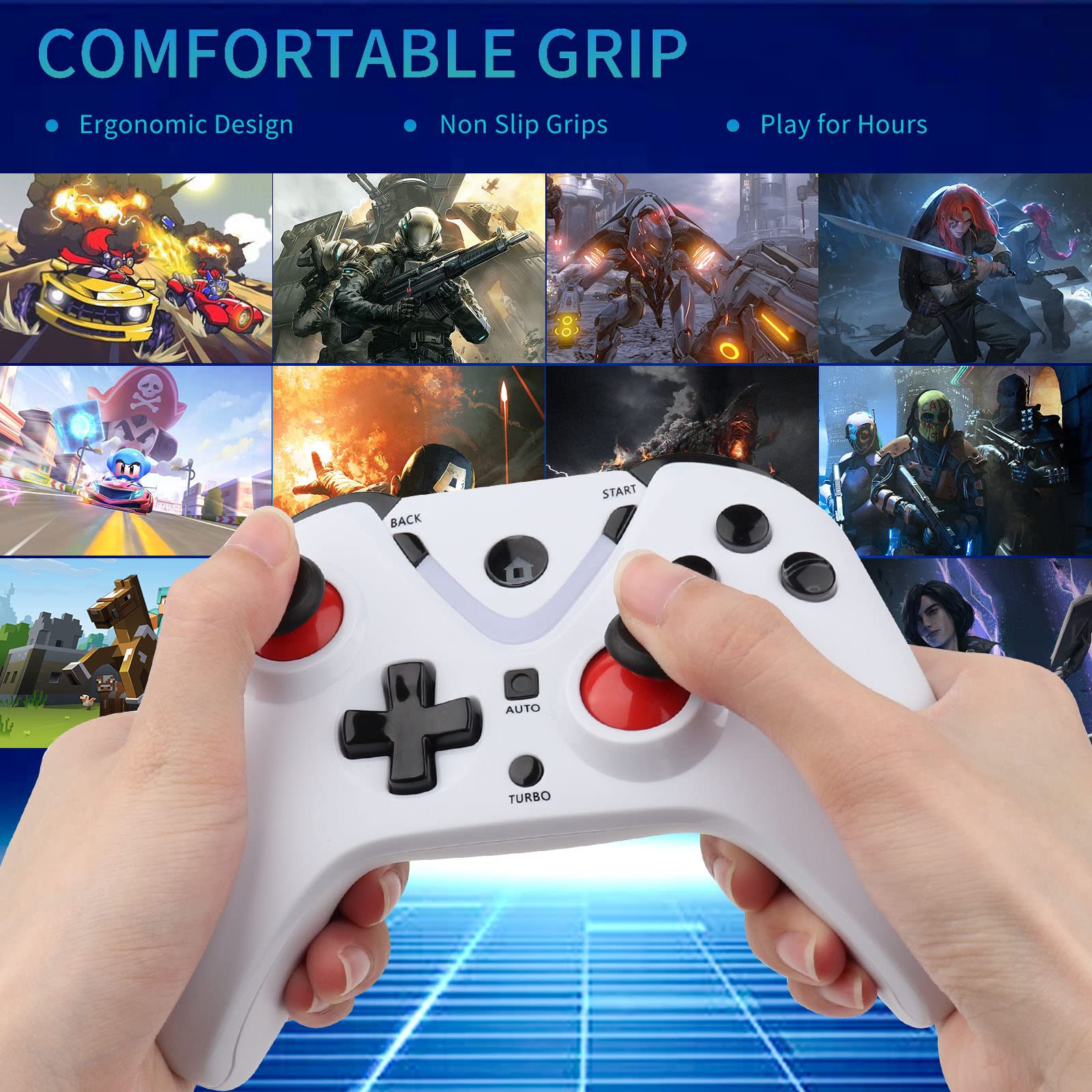 ROTOMOON Wireless Game Controller with LED Lighting Compatible with Xbox One S/X, Xbox Series S/X Gaming Gamepad, Remote Joypad with 2.4G Wireless Adapter, Rechargeable Battery (White)… - amzGamess