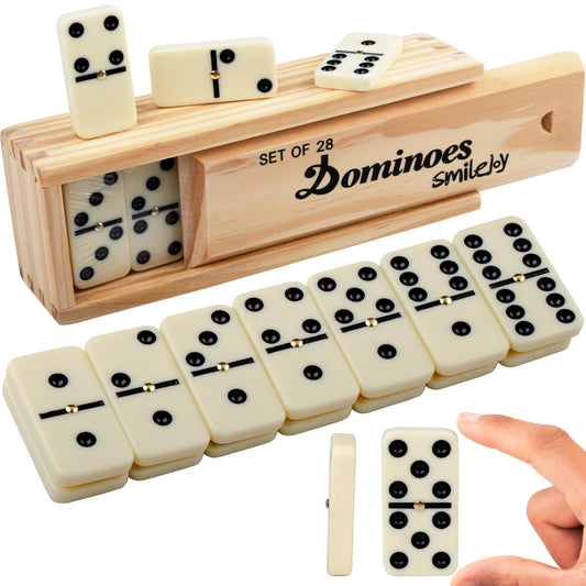 Smilejoy Dominoes Set for Adults, Domino Set for Classic Board Games,Double 6 Domino Game Set 28 Pieces with Wood Case (2 Players)