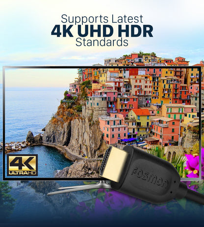 Fosmon 4K HDMI Cable 6FT/1.8M, HDMI 2.0 Cable 4K@60Hz/2160p Support 18Gbps, HDCP, 3D, ARC, Dolby TrueHD, 30AWG Compatible with UHD TV, PC Monitor, Console, PS4, PS5, Xbox 360/One/X/S, Nintendo Switch