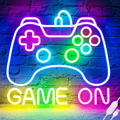 Basaneon Gamer Neon Sign Gamepad Shaped Led Neon Gaming Signs for Boys Room, Dimmable Led Game Controller Neon Sign USB Powered Colorful Led Gamer Sign Large Gamer Lights for Bedroom, Gamer Gift