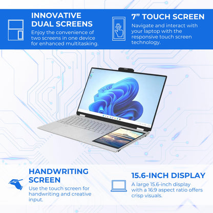 thunderb Dual Screen Laptop 15.6" + 7" | 16GB RAM | 128GB SSD | Intel Quad Core