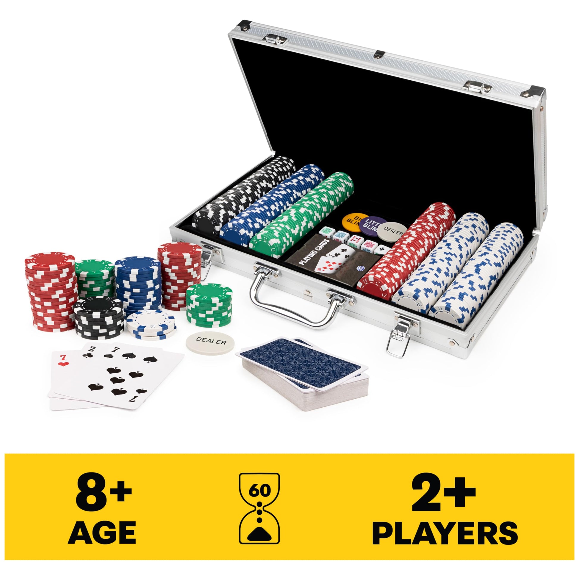 Cardinal Classics, 300-Piece Poker Set with Aluminum Carrying Case & Professional Weight Chips Plus 5 Poker Dice, Casino Game for Adults and Kids Ages 8 and up - amzGamess