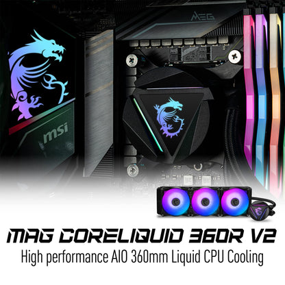 MSI MAG CoreLiquid 360R V2 - AIO ARGB CPU Liquid Cooler - Rotating Cap Design - LGA 1700 Ready - 360mm Radiator - Triple 120mm RGB PWM Fans