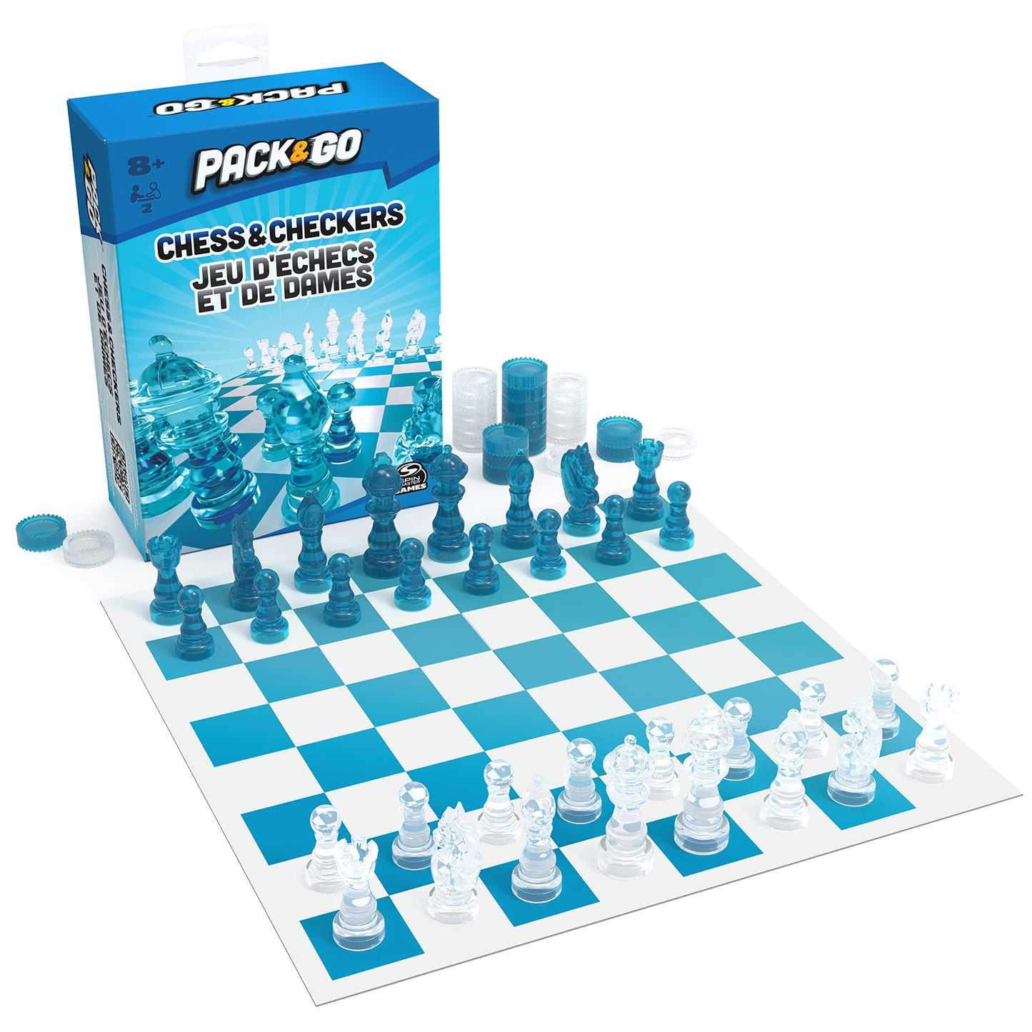 Pack & Go Chess & Checkers Board Game from Spin Master Games Portable 2-Player Games Chess Board Chess Set for Adults and Kids Ages 8 and up