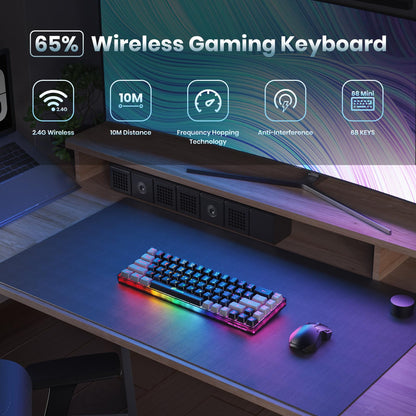 GEODMAER 65% Wireless Gaming Keyboard, Rechargeable Backlit Gaming Keyboard, 68 Keys Ultra-Compact Anti-ghosting No-Conflict Wireless Keyboard for PC Laptop PS5 PS4 Xbox One Mac Gamer(Black-Grey) - amzGamess