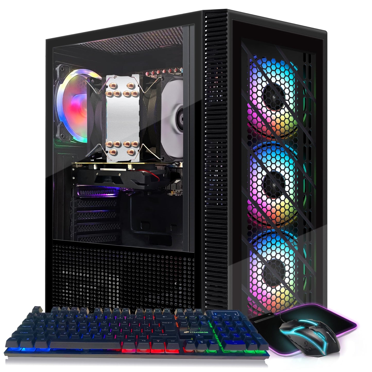 STGAubron-Gaming PC Computer Desktop-RX 550 4GB-Intel i7 Xeon E5 2.8GHz-16GB RAM-512GB SSD WiFi BT-5.0,W10H64, RGB Fanx4, RGB Keyboard & Mouse & Mouse Pad-Gaming Computer Tower-for Gamer,Streaming