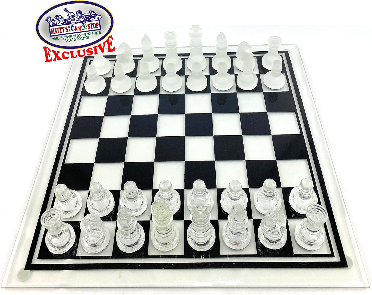 Matty's Toy Stop Deluxe Frosted & Clear Glass Chess Set (14") Large