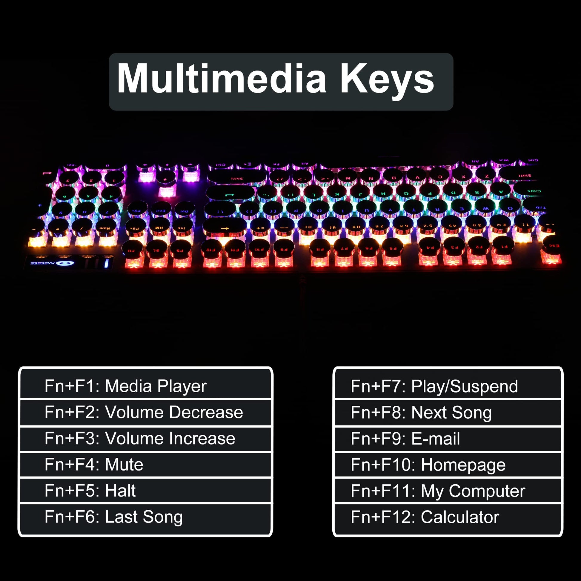 Camiysn Typewriter Style Mechanical Gaming Keyboard, Black Retro Punk Gaming Keyboard with RGB Backlit, 104 Keys Blue Switch Wired Cute Keyboard, Round Keycaps for Windows/Mac/PC - amzGamess