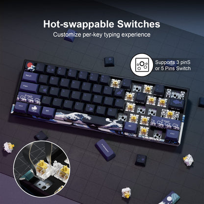 HITIME XVX 60% Gaming Keyboard, RGB Wireless Mechanical Keyboard, Mini 60 Percent Gamer Keyboard with Hot-Swappable Gateron G Yellow Pro Switch for Windows & Mac (Great Wave Off Kanagawa)