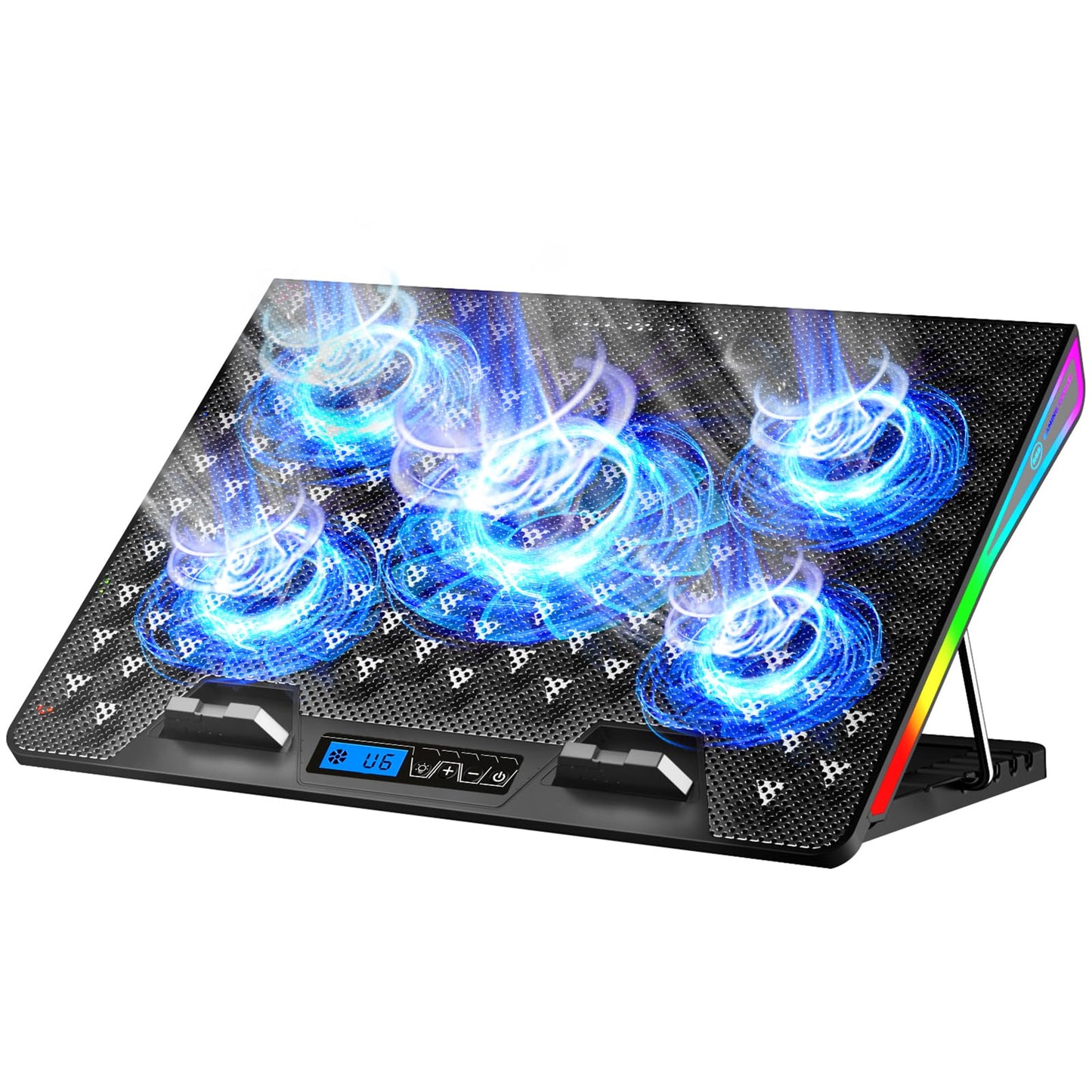 AICHESON Gaming Laptop Cooling Pad, RGB Lights Computer Cooler Stand, 5 Quiet Fans for 15.6-18 Inch Laptops, PC Notebook Heat Dissipation, AA2