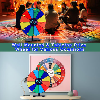 LRMBKM 12 Slots Prize Wheel,12 Inch Prize Wheel Spinner with Stand and Heavy Duty Base,Spinning Wheel for Prizes,Spin The Wheel for Fortune Spinning Game Carnival & Engaging Home Parties,Tradeshow.