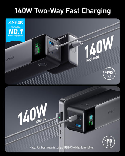 Anker Power Bank, 24,000mAh 3-Port Portable Charger with 140W Output, Smart Digital Display, Compatible with iPhone 15/15 Plus/15 Pro/15 Pro Max, iPhone 14/13 Series, Samsung, MacBook, Dell, AirPods