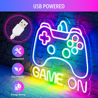 Basaneon Gamer Neon Sign Gamepad Shaped Led Neon Gaming Signs for Boys Room, Dimmable Led Game Controller Neon Sign USB Powered Colorful Led Gamer Sign Large Gamer Lights for Bedroom, Gamer Gift