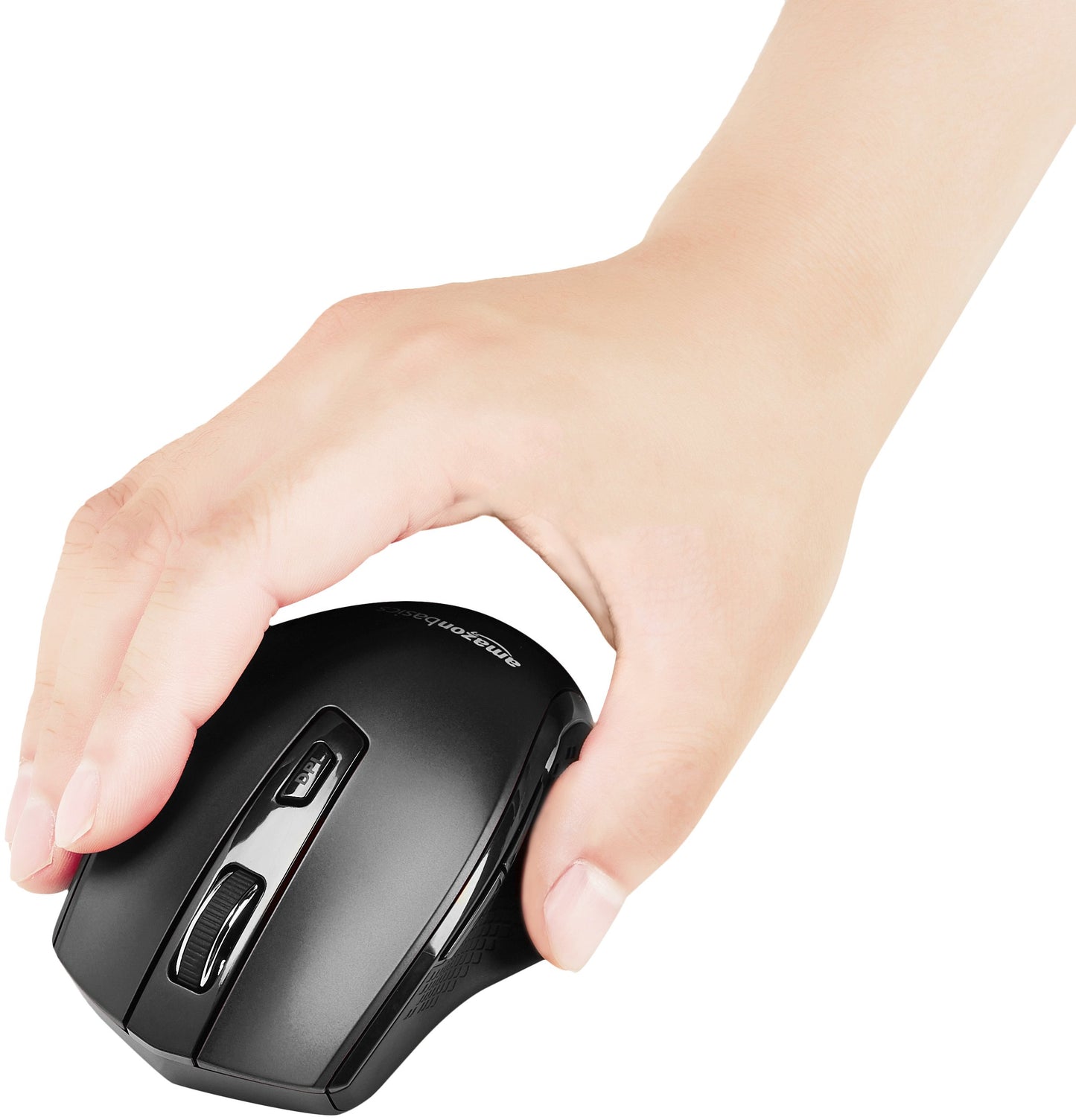 Amazon Basics Ergonomic 2.4 GHz Wireless Optical Mouse, DPI adjustable, Compatible with PC, Mac, Laptop - Black