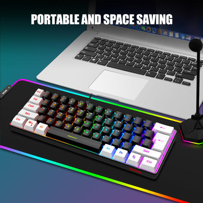 RedThunder 60% Gaming Keyboard and Mouse Combo, Ultra-Compact 61-Key RGB Backlit Mini Keyboard, Lightweight 7200 DPI Honeycomb Optical Mouse, RGB Wired Gaming Set for PC PS5 Xbox Gamer(Black-White)