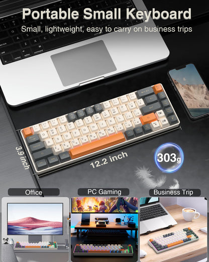 CORBOBO 60 Percent Keyboard,RGB Backlit Gaming Keyboard USB-C Wired,Portable 68 Keys Compact Mini Keyboard for Business Trips,Office,PC Games (SK968,Grey&Orange)