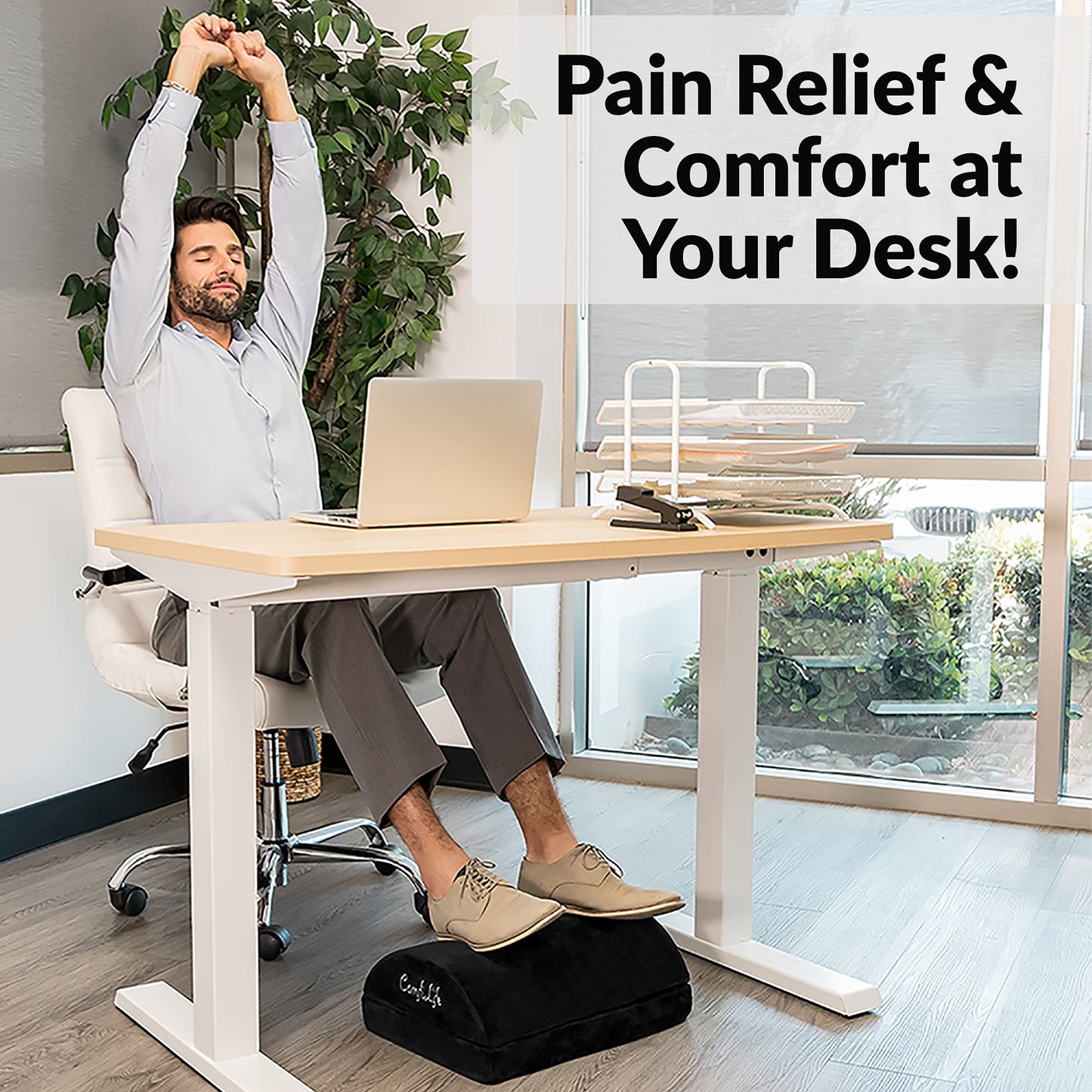 ComfiLife Ergonomic Under Desk Foot Rest for Office Use – Adjustable Height Memory Foam Foot Stool Under Desk for Office Chair & Gaming Chair – for Back & Hip Pain Relief (Black) - amzGamess