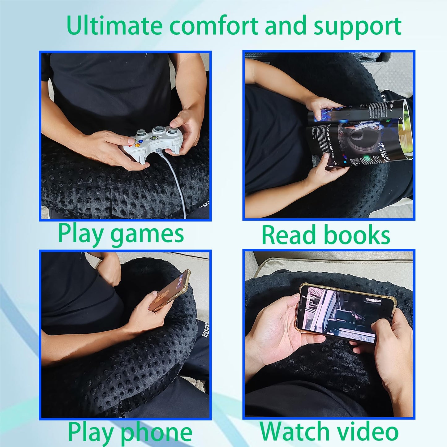Professional Gaming Pillow for Lap; Arm Rest Pillow Gaming Lap Pillow with Crochet Support - Eliminate Pain in Gaming (Black) - amzGamess