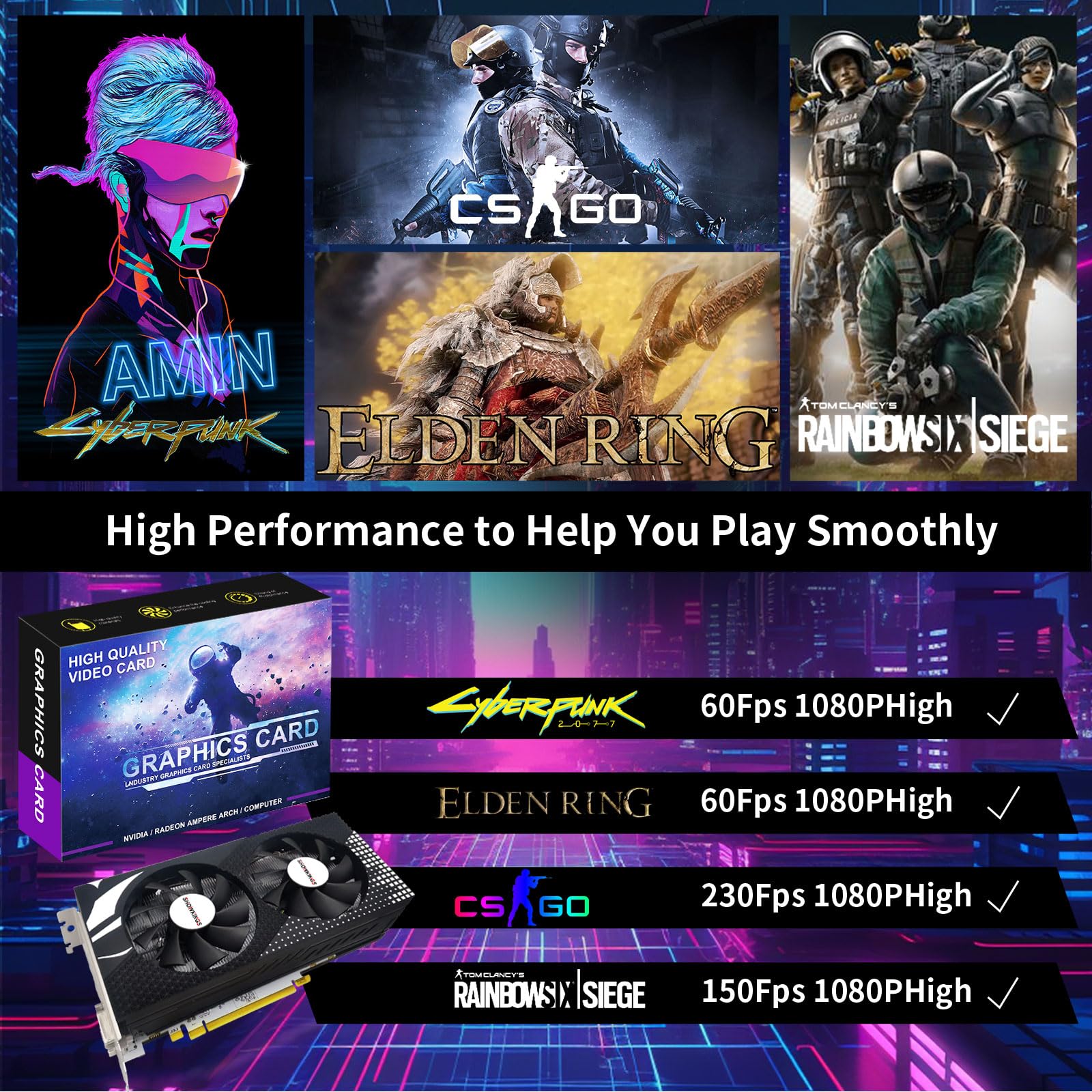 SHOWKINGS Radeon RX 580 8GB Graphics Card, 256Bit 2048SP GDDR5 AMD Video Card for Pc Gaming, DP HDMI DVI-Output, PCI Express 3.0 with Dual Fan for Office and Gaming - amzGamess