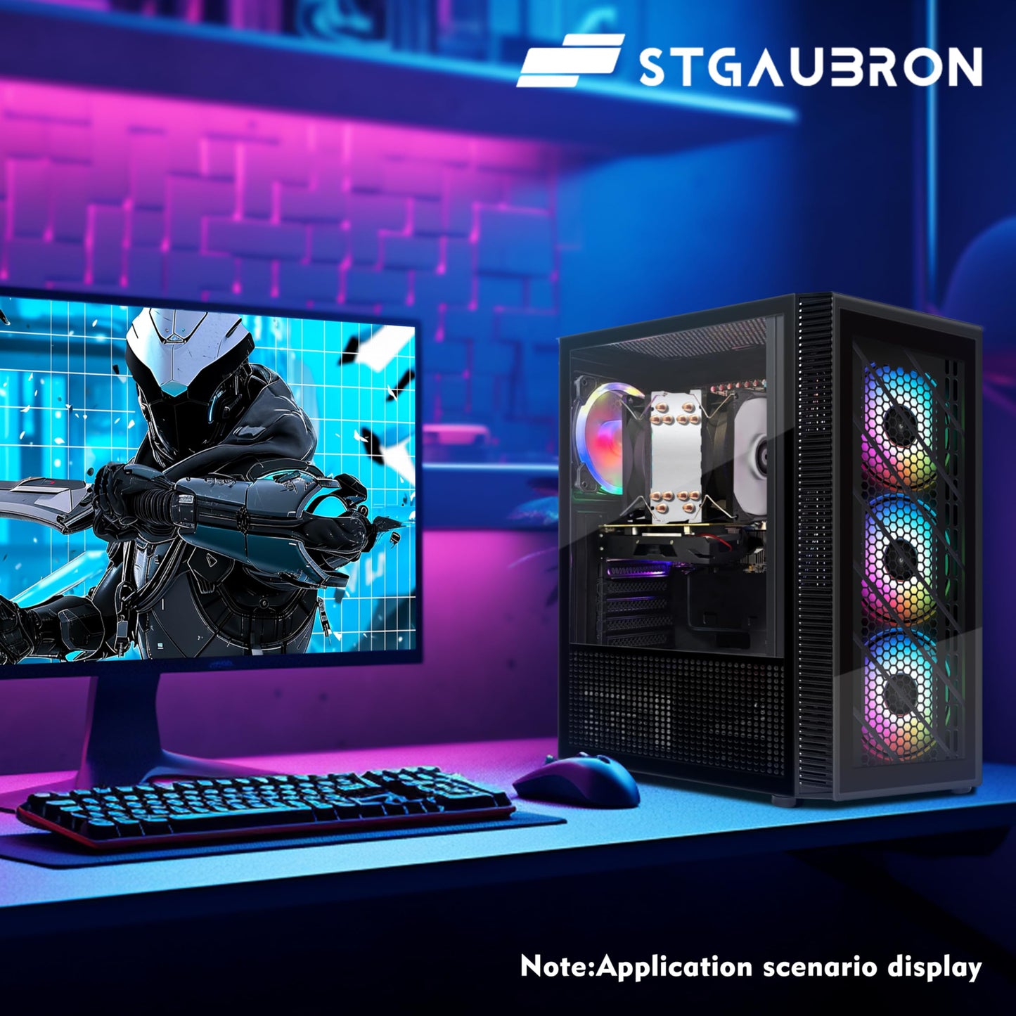 STGAubron-Gaming PC Computer Desktop-RX 550 4GB-Intel i7 Xeon E5 2.8GHz-16GB RAM-512GB SSD WiFi BT-5.0,W10H64, RGB Fanx4, RGB Keyboard & Mouse & Mouse Pad-Gaming Computer Tower-for Gamer,Streaming