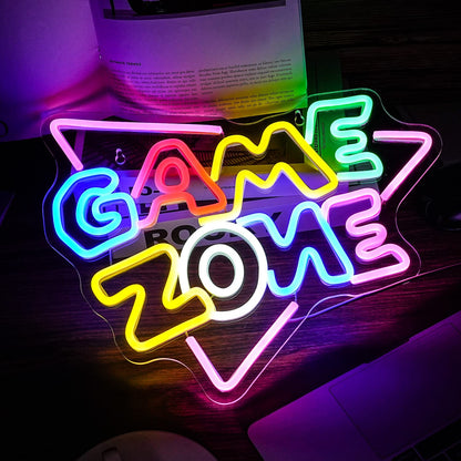 Game Zone Neon Sign LED Colorful Neon Light for Wall Decor Dimmable USB Neon Lights for Game Room Game Party Decor Bedroom Man Cave Boys Gift（15.4’’X12.6’’）