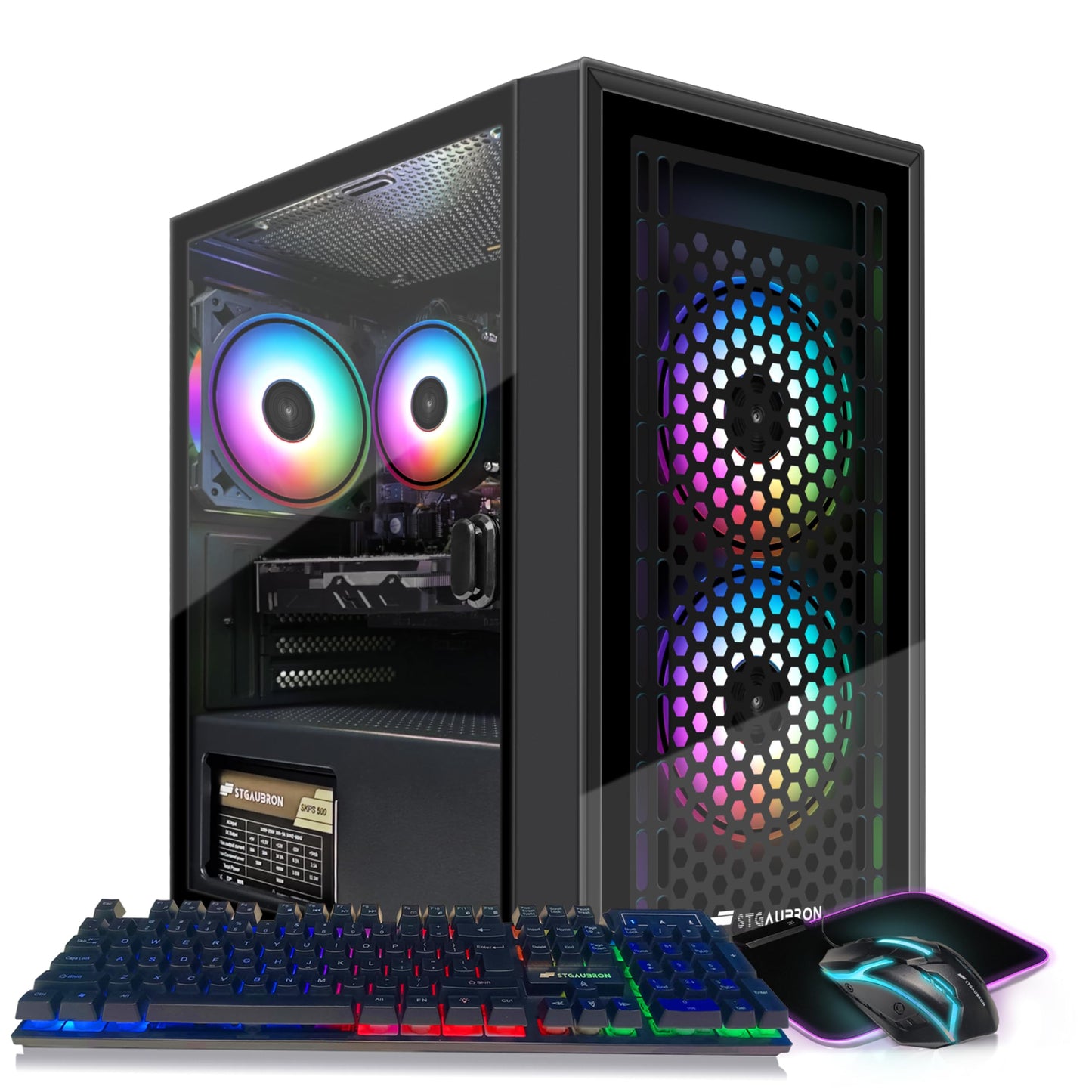 STGAubron Gaming Desktop PC, Intel Core i5 3.2G up to 3.6G, Radeon RX 560 4G GDDR5, 16G RAM, 512G SSD, 600M WiFi, BT 5.0, RGB Fan x 3, RGB Keyboard & Mouse & Mouse Pad, W10H64