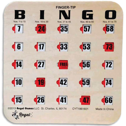 Regal Bingo Finger-Tip Shutter Bingo Cards with Sliding Windows - 25 Bingo Shutter Cards - Ideal for Family Fun Night - No Chips & Daubers Needed - Woodgrain