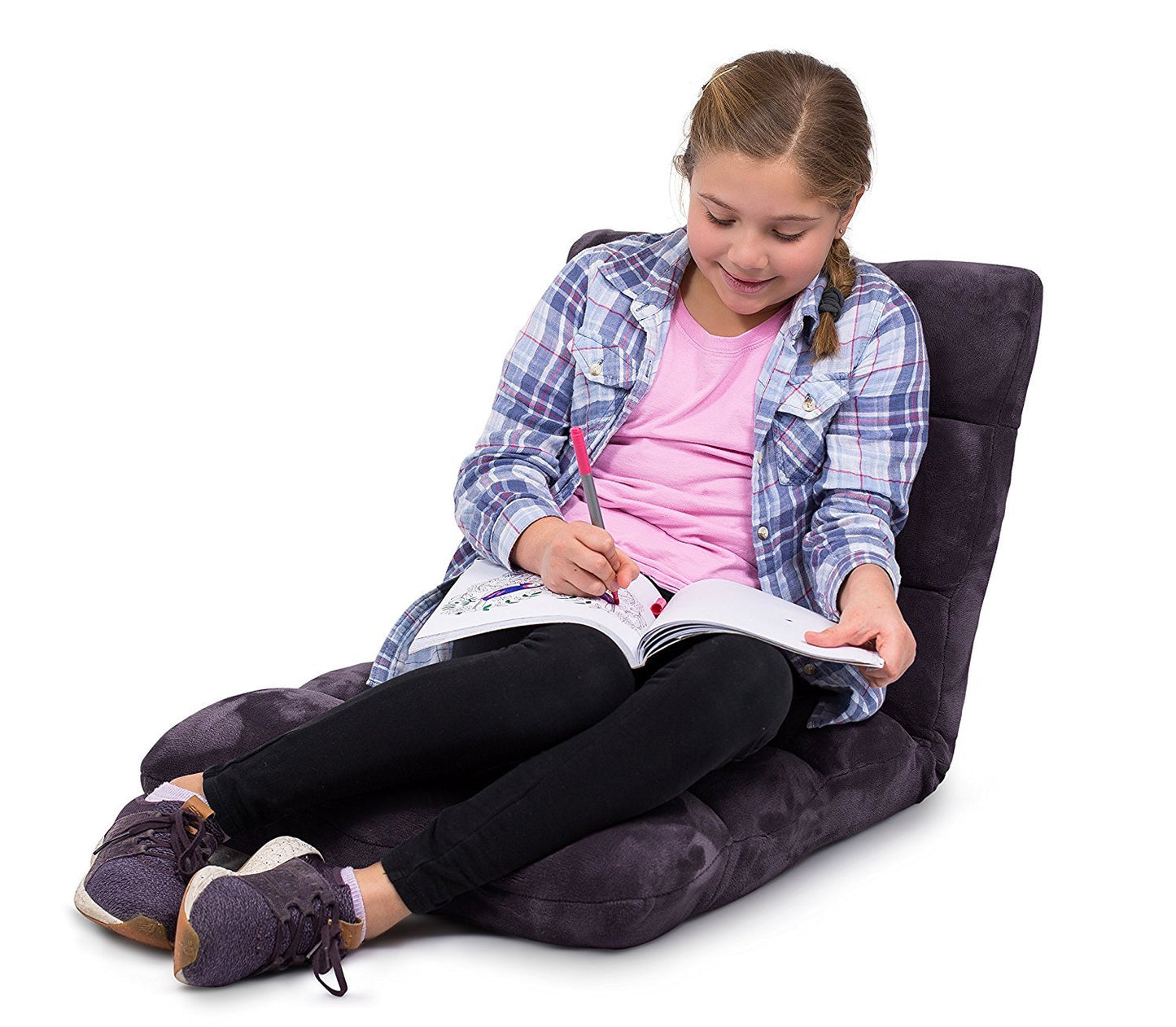 BIRDROCK HOME Adjustable 14-Position Memory Foam Floor Chair for Gaming or Reading | Thick Floor Cushion with Back Support | Comfy Chair for Kids | Eggplant