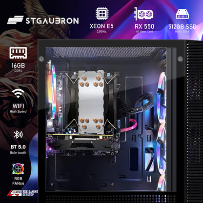 STGAubron-Gaming PC Computer Desktop-RX 550 4GB-Intel i7 Xeon E5 2.8GHz-16GB RAM-512GB SSD WiFi BT-5.0,W10H64, RGB Fanx4, RGB Keyboard & Mouse & Mouse Pad-Gaming Computer Tower-for Gamer,Streaming