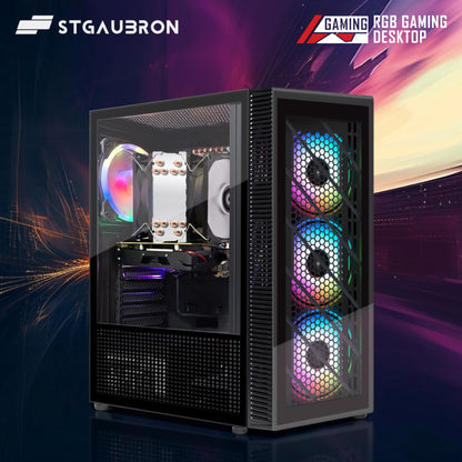 STGAubron-Gaming PC Computer Desktop-RX 550 4GB-Intel i7 Xeon E5 2.8GHz-16GB RAM-512GB SSD WiFi BT-5.0,W10H64, RGB Fanx4, RGB Keyboard & Mouse & Mouse Pad-Gaming Computer Tower-for Gamer,Streaming