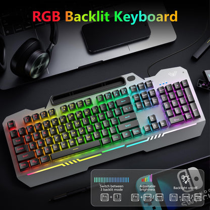 AULA Gaming Keyboard, 104 Keys Gaming Keyboard and Mouse Combo with Rainbow Backlit Quiet Computer Keyboard, All-Metal Panel, Waterproof Light Up PC Keyboard, USB Wired Keyboard for MAC Xbox PC Gamers - amzGamess