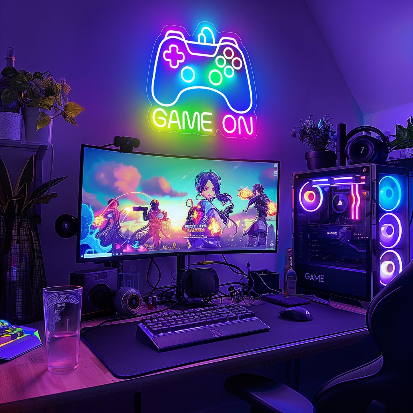 Basaneon Gamer Neon Sign Gamepad Shaped Led Neon Gaming Signs for Boys Room, Dimmable Led Game Controller Neon Sign USB Powered Colorful Led Gamer Sign Large Gamer Lights for Bedroom, Gamer Gift