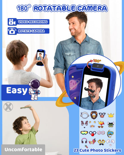 UCIDCI Kids Smartphone Toys Gifts for Boys Ages 3-7, Touchscreen Fake Phone Music Games Player with 180° Rotatable Camera, Pretend Play Learning Toys Birthday for 3 4 5 6 7 8 Boy