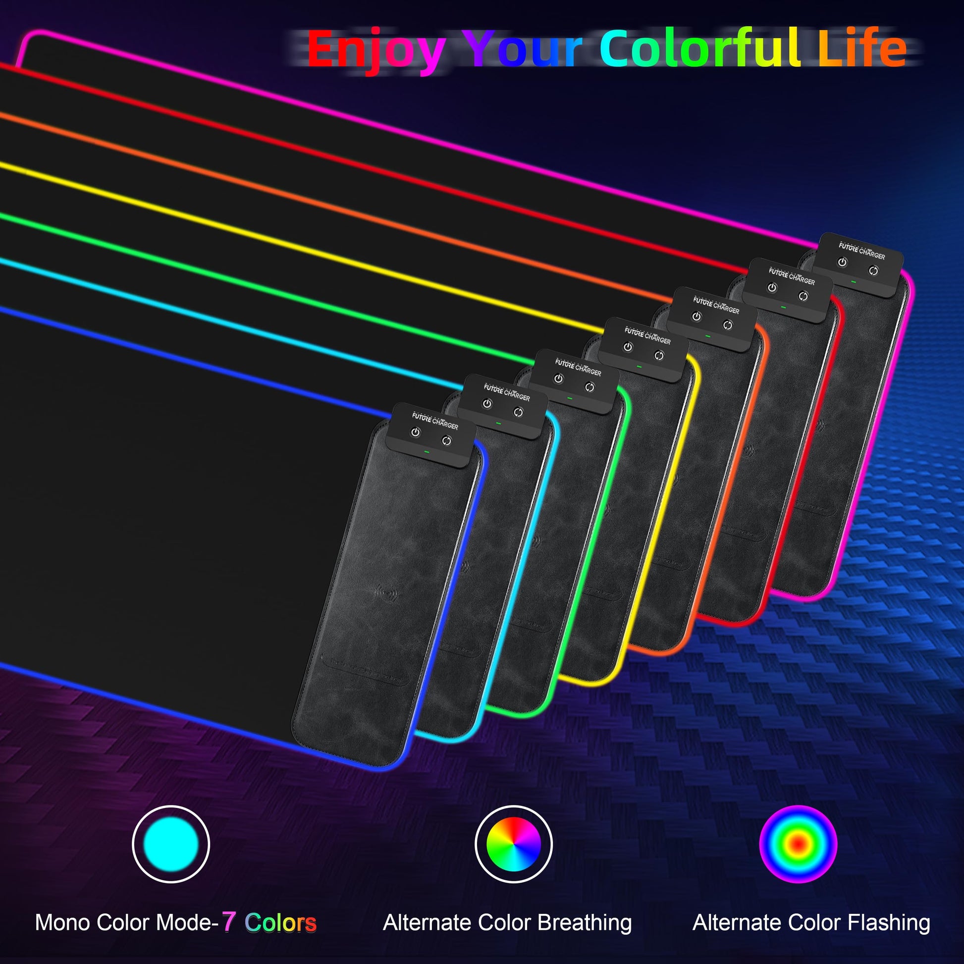 RGB Gaming Mouse Pad with Wireless Charging 10W - 31.5"x11.8" X-Large Desk Mat for Laptop/PC/Keyboard, 9 Light Modes, Non-Slip Rubber Base, Waterproof, Black - amzGamess