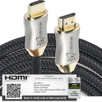 Fusion8K HDMI 2.1 Certified Cable Supports 8K @60Hz and 4K @120Hz Compatible with All TVs, BluRay, Xbox Series X, PS5 (6 Feet)