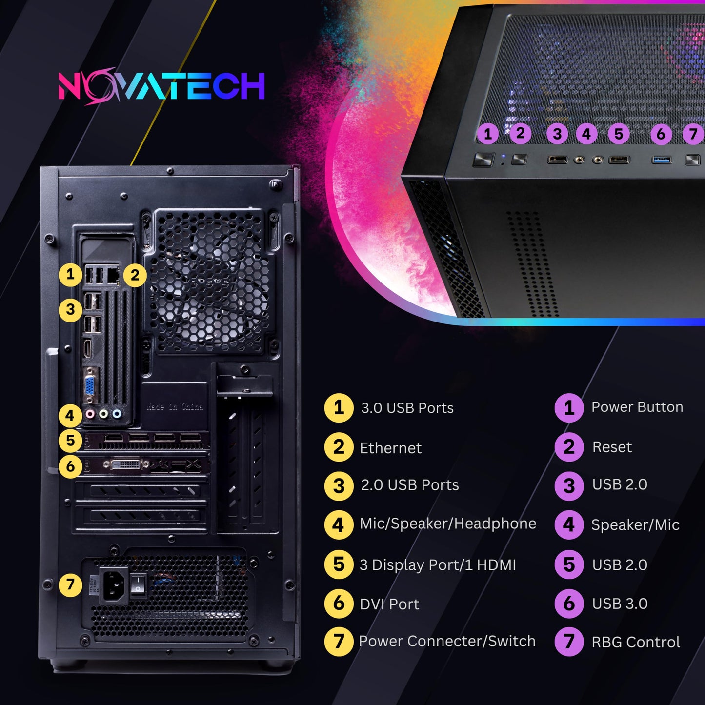 NOVATECH Phantom - Gaming PC Computer Desktop - RX580 8GB - Intel i7 Xeon E3 3.5-3.9GHz - 16GB RAM - 512GB M.2 SSD WiFi/BT, Win 10 Pro, RGB Fans - Gaming Computer Tower - for Gamer, Streaming