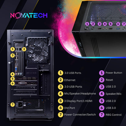 NOVATECH Phantom - Gaming PC Computer Desktop - RX580 8GB - Intel i7 Xeon E3 3.5-3.9GHz - 16GB RAM - 512GB M.2 SSD WiFi/BT, Win 10 Pro, RGB Fans - Gaming Computer Tower - for Gamer, Streaming