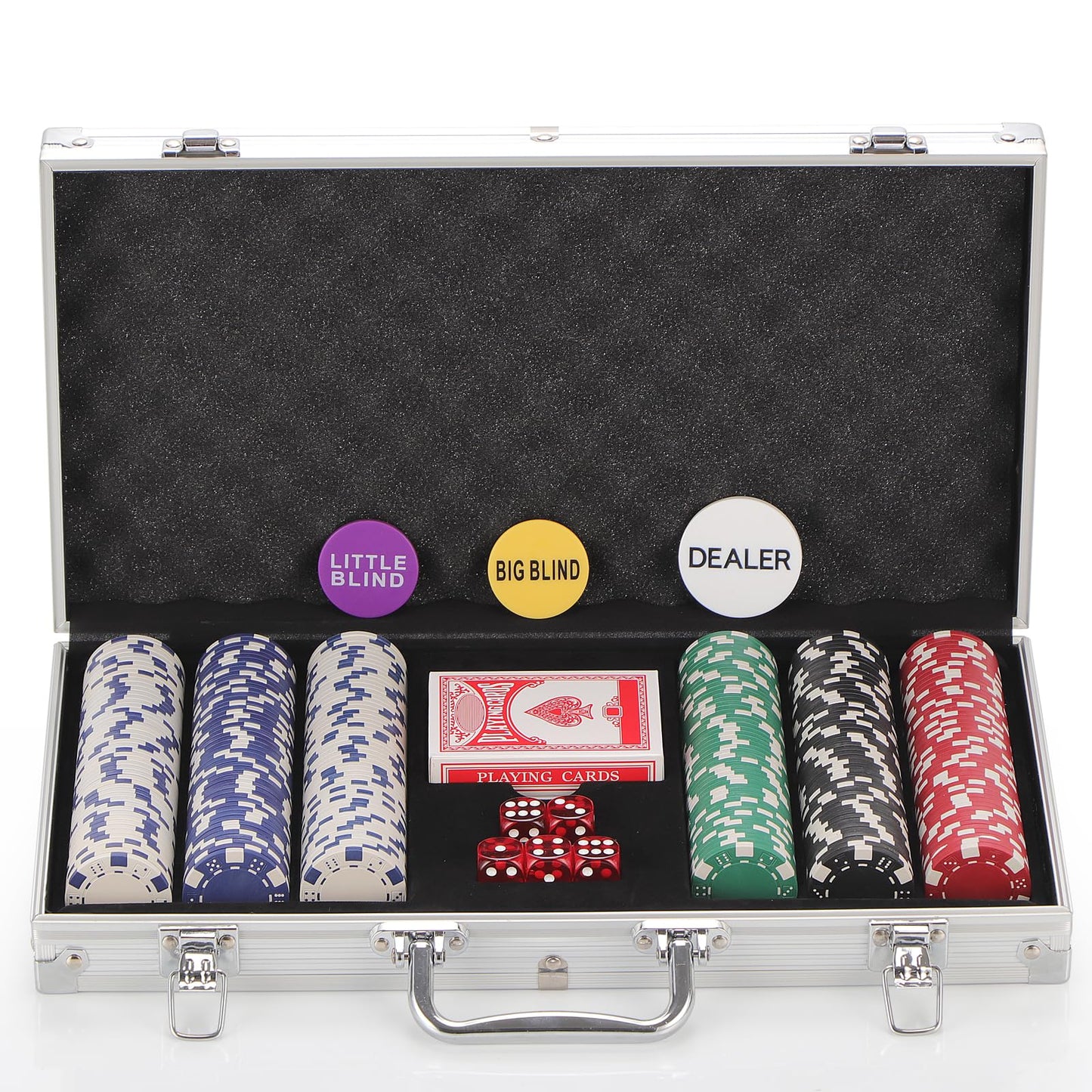 LUOBAO 300Pcs Poker Chips Set for Texas Holdem,Blackjack, Tournaments with Aluminum Case,2 Decks of Cards, Dealer, Small Blind, Big Blind Buttons and 5 Dice,11.5 Gram