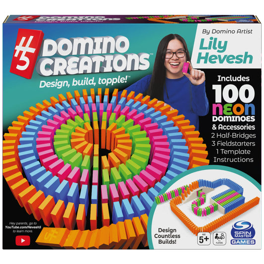 H5 Domino Creations 100-Piece Neon | Kids Games for Game Night | Building Toys for Outdoor Games | Lily Hevesh Dominoes Set for Adults & Kids Ages 5+