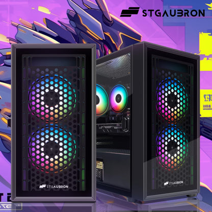 STGAubron Gaming Desktop PC, Intel Core i5 3.2G up to 3.6G, Radeon RX 560 4G GDDR5, 16G RAM, 512G SSD, 600M WiFi, BT 5.0, RGB Fan x 3, RGB Keyboard & Mouse & Mouse Pad, W10H64