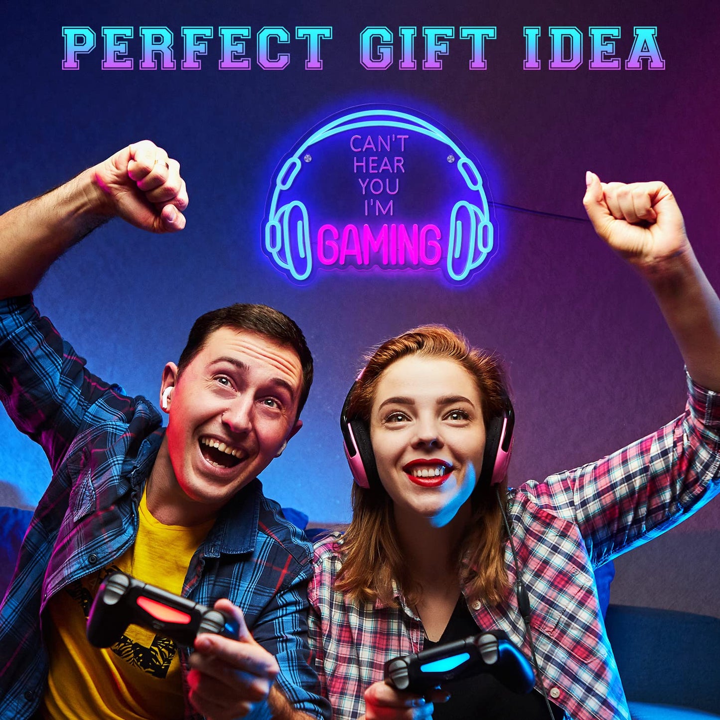 ReyeeInc Gaming Headset Neon Sign, Large Bright and Dimmable Colorful LED Game Headphone Neon Light and USB Powered Lightup Signs for Gamer Zone Video Room Bedroom Wall Art Decor (15.7 * 11.8") - amzGamess