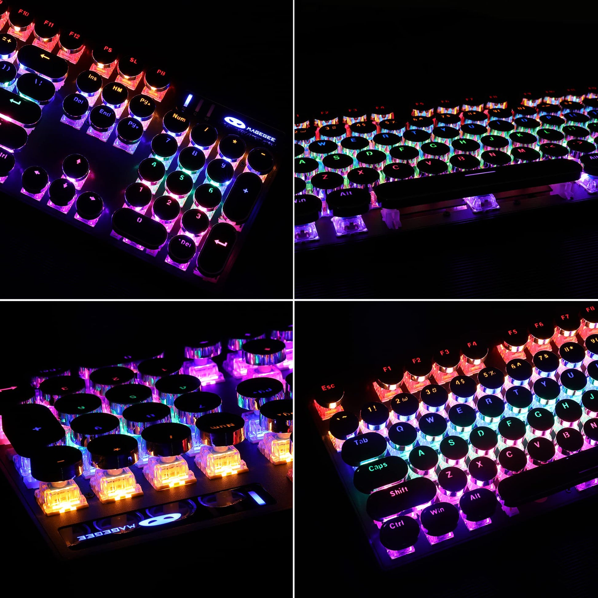 Camiysn Typewriter Style Mechanical Gaming Keyboard, Black Retro Punk Gaming Keyboard with RGB Backlit, 104 Keys Blue Switch Wired Cute Keyboard, Round Keycaps for Windows/Mac/PC - amzGamess