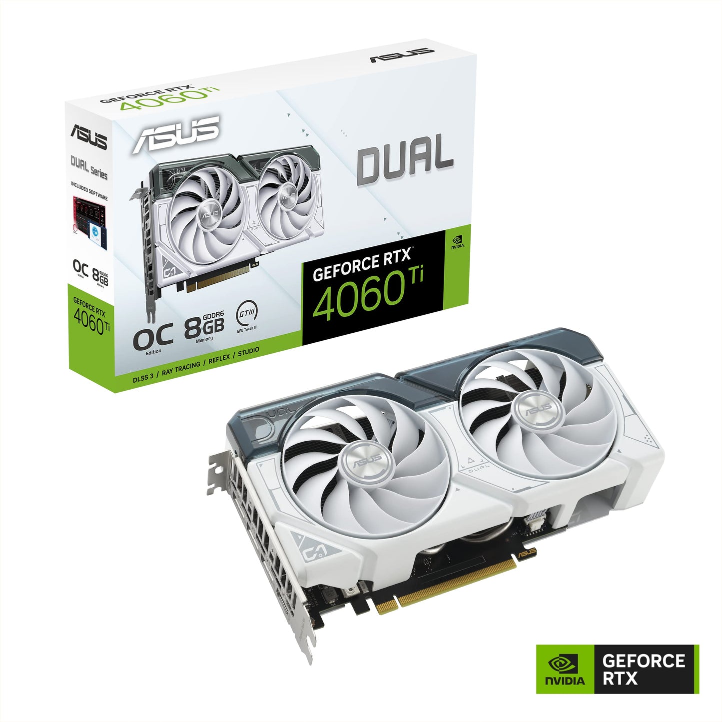 ASUS Dual GeForce RTX™ 4060 Ti White OC Edition 8GB GDDR6 (PCIe 4.0, 8GB GDDR6, DLSS 3, HDMI 2.1, DisplayPort 1.4a, Axial-tech Fan Design, 0dB Technology, and More) - amzGamess