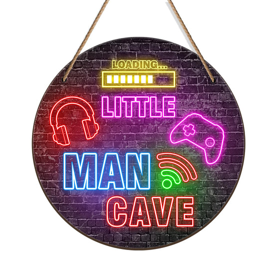 Neon Little Man Cave Sign, Boys Teenage Room Hanging Wall Art Decoration, Christmas Birthday Gift for Son Kid, Playroom Nursery Decor for Game Lover Gamer Wall Decor 12″x 12″