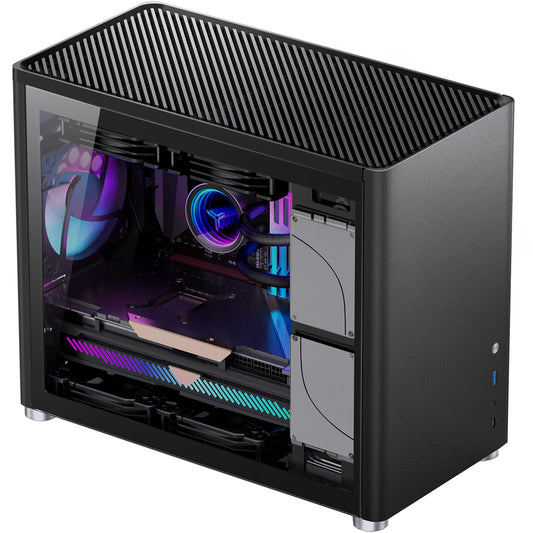 JONSBO D30 Black Mini Micro ATX Tower Computer Case, Aluminum Panel, Glass Side Windows,Simplicity MATX case,240 Liquid Cooling & 168mm Air Cooling, 355mm gpu Support,Black pc case