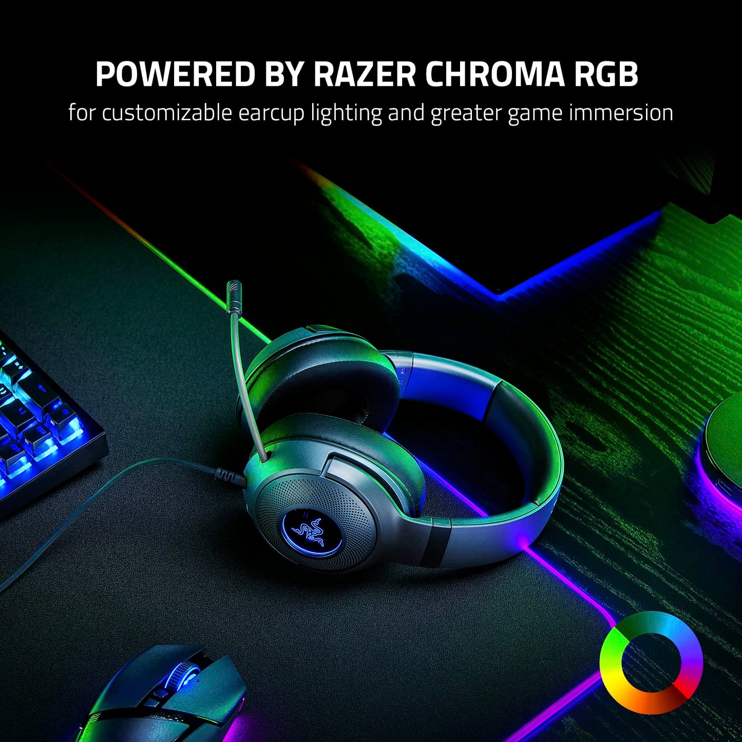 Razer Kraken V3 X Wired USB Gaming Headset: Lightweight Build - Triforce 40mm Drivers - HyperClear Cardioid Mic - 7.1 Surround Sound - Chroma RGB Lighting - Black - amzGamess